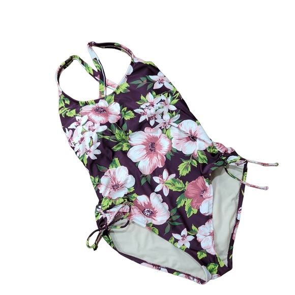 Kona Sol One piece Floral Swim Suit Padded Cups Strappy Back Size XL - Picture 3 of 10